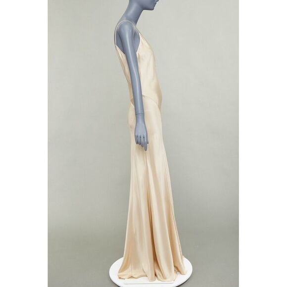 SAINT LAURENT 2024 rose champagne satin plunge contour panel slip gown FR36 S - Picture 4 of 10